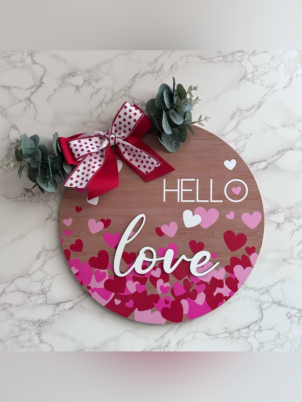 NEW Pink & Red "Hello Love" door hanger sign